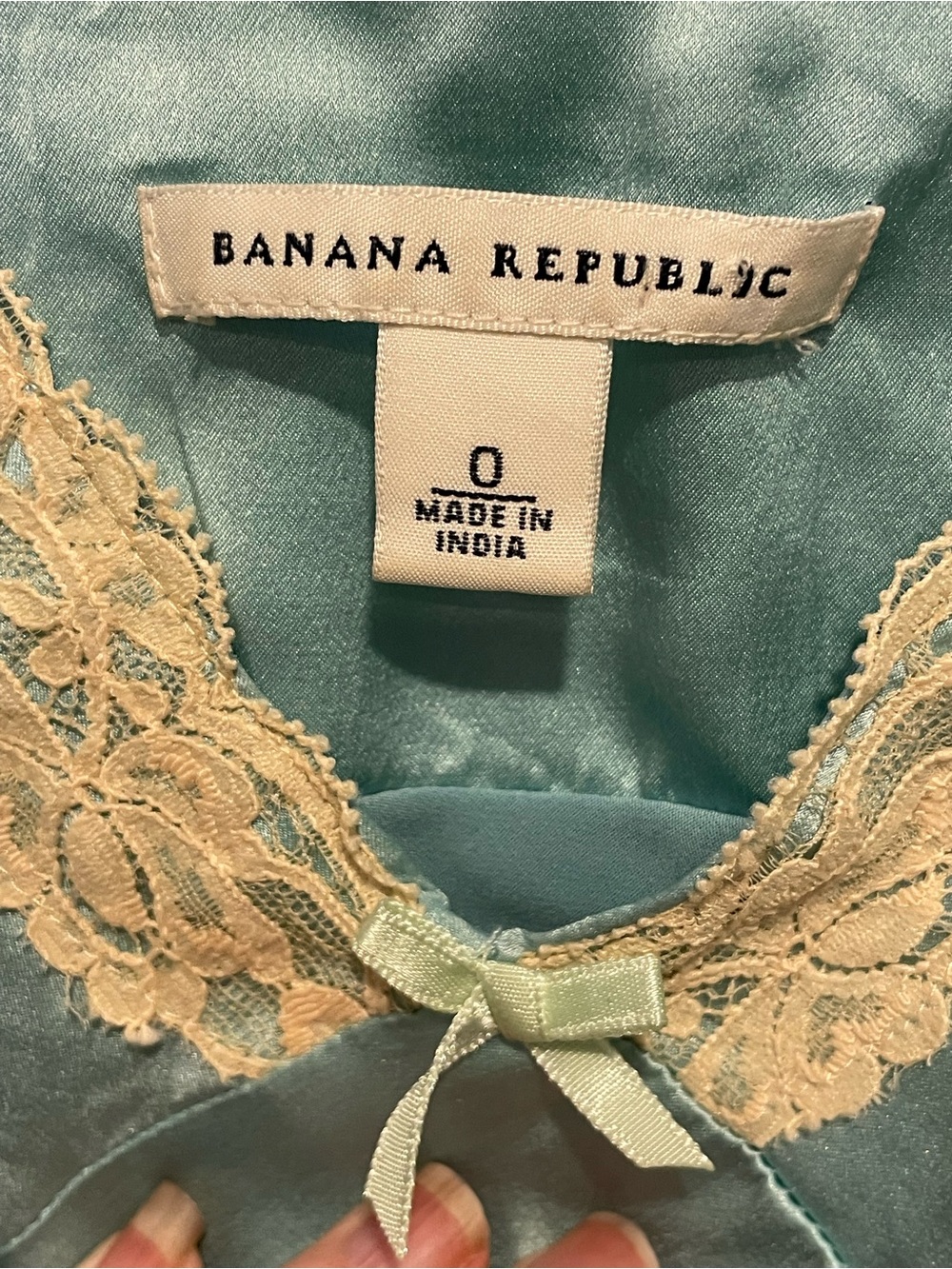 Banana Republic Y2K teal Silk Camisole with Pale Yellow Lace - Picture 3 of 7